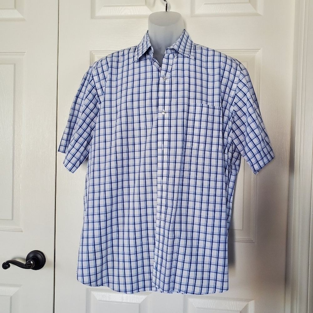 Taylorbyrd Collection Plaid Button-up Shirt Short Sleeves Blue Red White Size XL